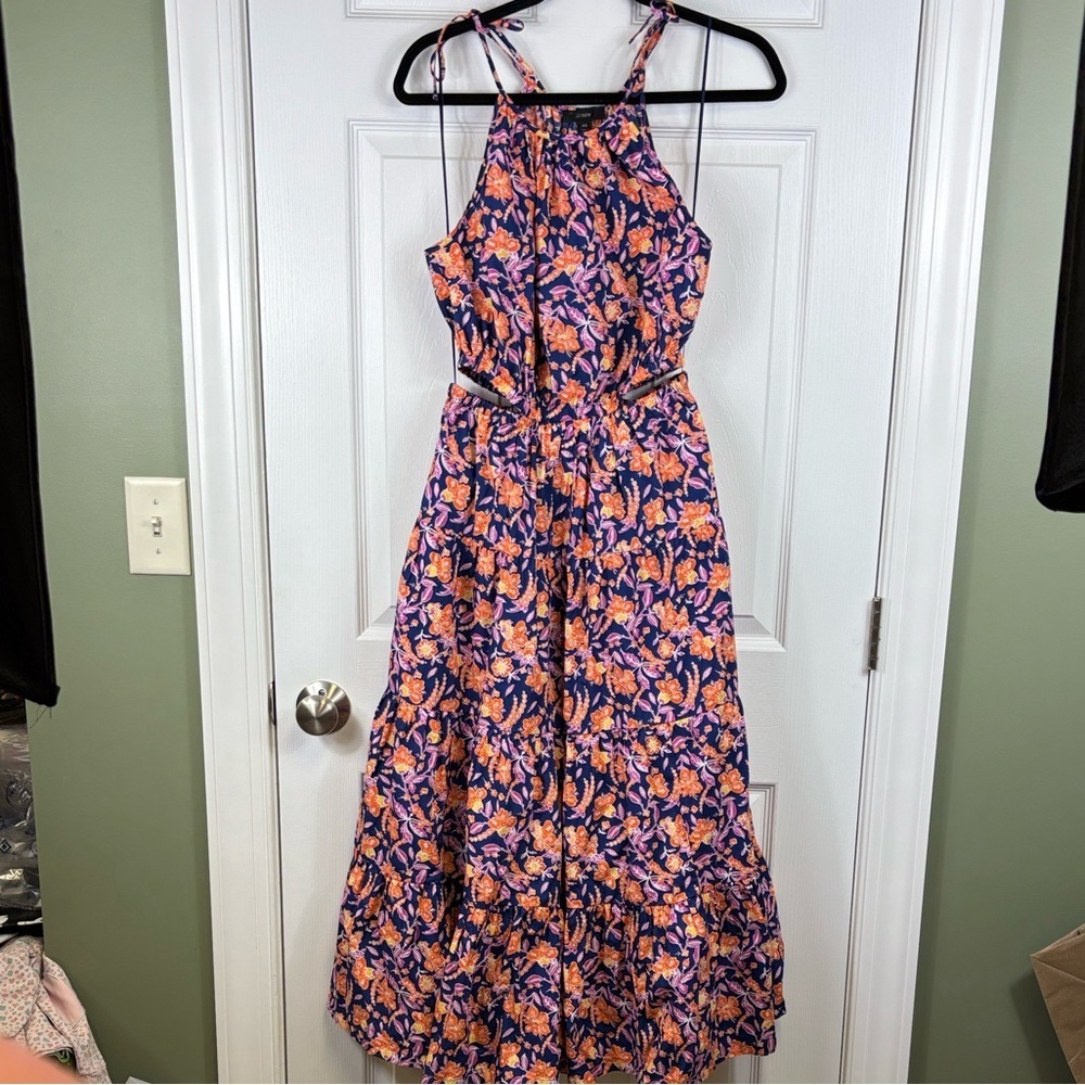 J. Crew Harborside cutout dress navy orange floral sz xs - Picture 2 of 9